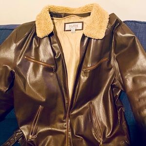 Wilson’s brown leather bomber with Sherpa collar
